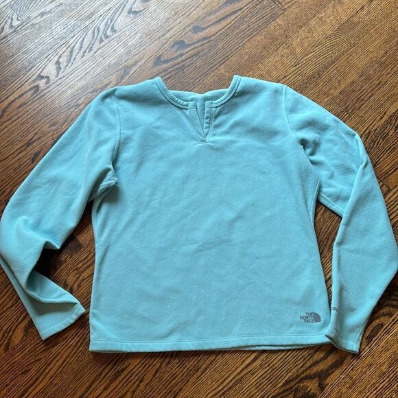 The North Face light turquoise soft stretch fleece notched neckline shirt. Large - Picture 1 of 8